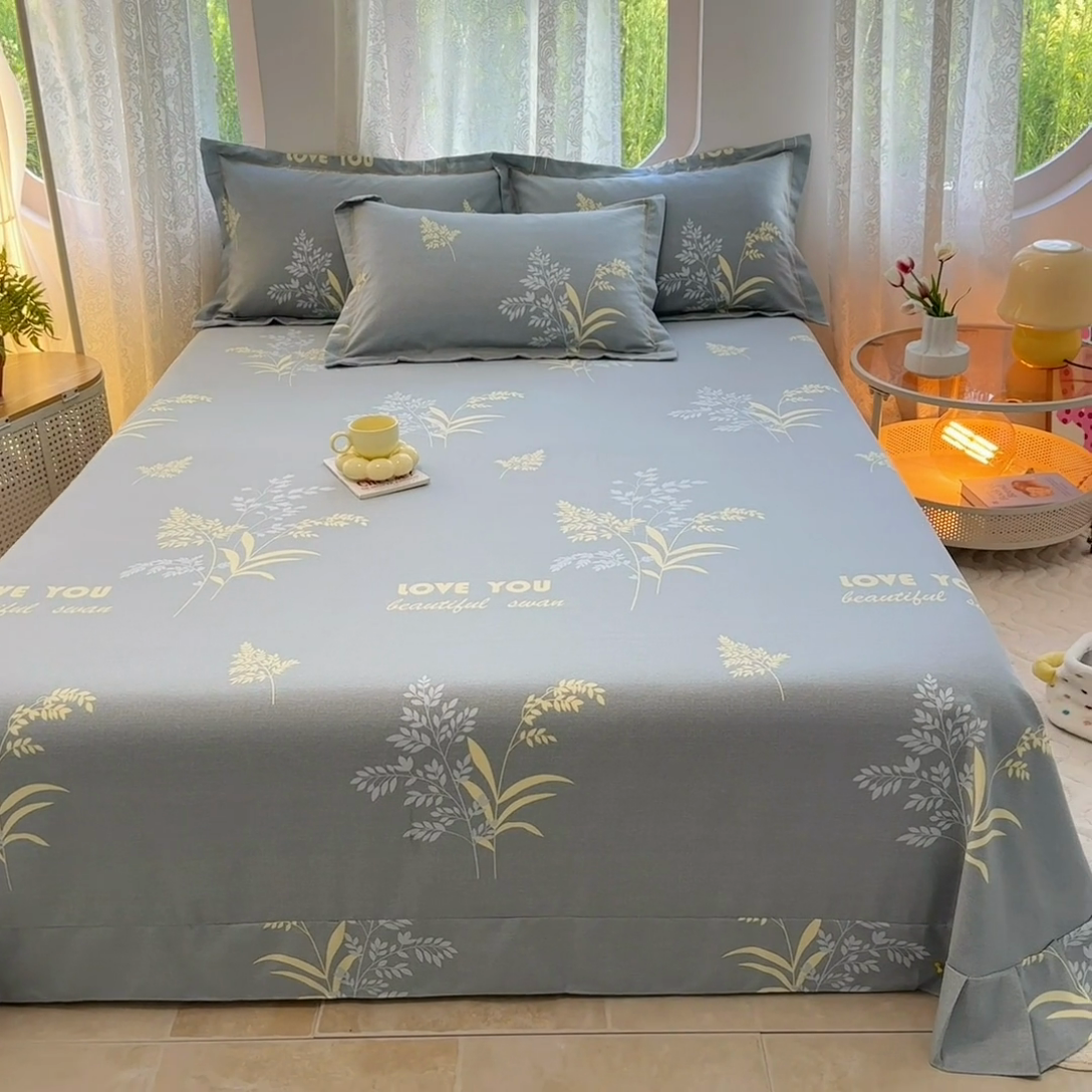 91家纺网 家纺一手货源 找家纺 家贝爱 2024新款加厚纯棉生态磨毛床单系列 叶舞轻盈