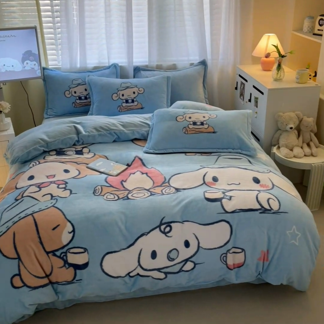 91家纺网 家纺一手货源 找家纺 （总）金爱家 2024新款三丽鸥大版加厚牛奶绒四件套-第二批