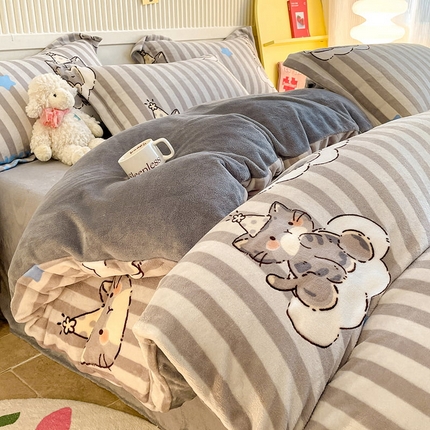 91家纺网 家纺一手货源 找家纺 （总）狂想家 2025新款加厚牛奶绒卡通印花四件套系列风格二