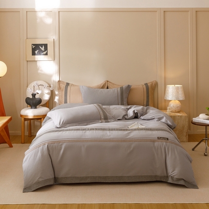 2024新款A类云柔棉加密柔顺磨毛四件套千鸟格系列 千鸟格-卡其灰