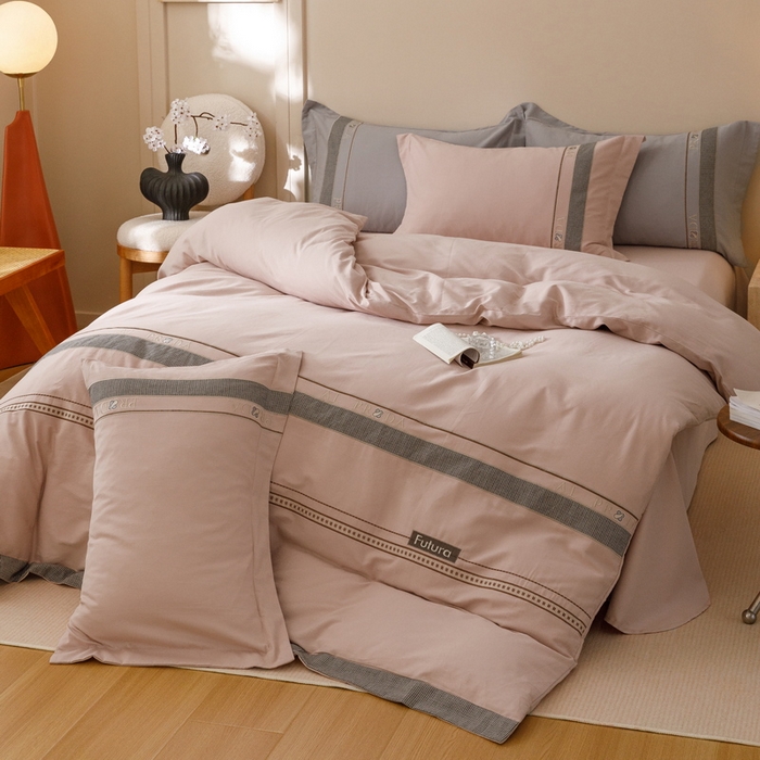 91家纺网 家纺一手货源 找家纺 2024新款A类云柔棉加密柔顺磨毛四件套千鸟格系列 千鸟格-浅豆沙