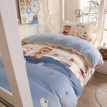 91家纺网 家纺一手货源 找家纺 （总）爱思凯家纺 2025新款A类牛奶绒学生床褥三件套-初心系列