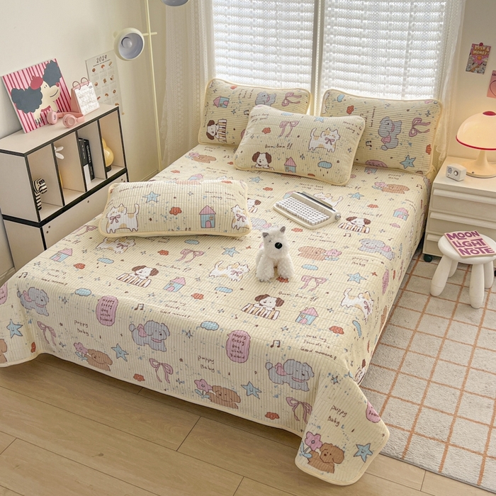 91家纺网 家纺一手货源 找家纺 茉夕家纺 2024新款奶芙纯棉印花牛奶绒水洗床盖 奶芙-宠物甜心