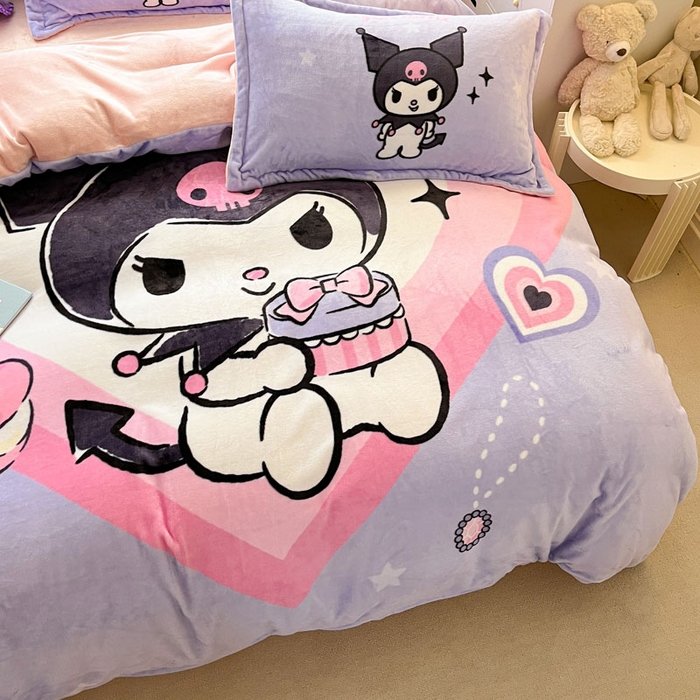 91家纺网 家纺一手货源 找家纺 金爱家 2024新款三丽鸥大版加厚牛奶绒四件套-第二批 礼物库洛米