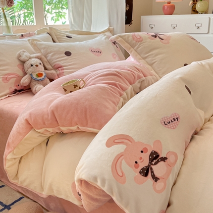 寐居家纺 2024新款A类小清新牛奶绒印花四件套 幸运兔