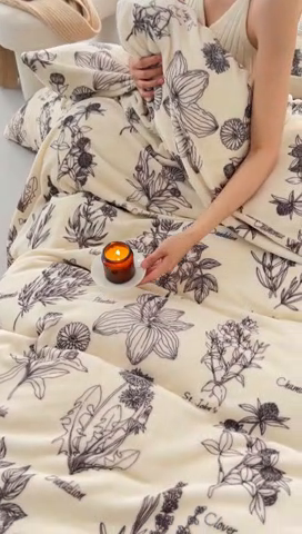 91家纺网 家纺一手货源 找家纺 2025新款小清新双面牛奶绒四件套 本兮草