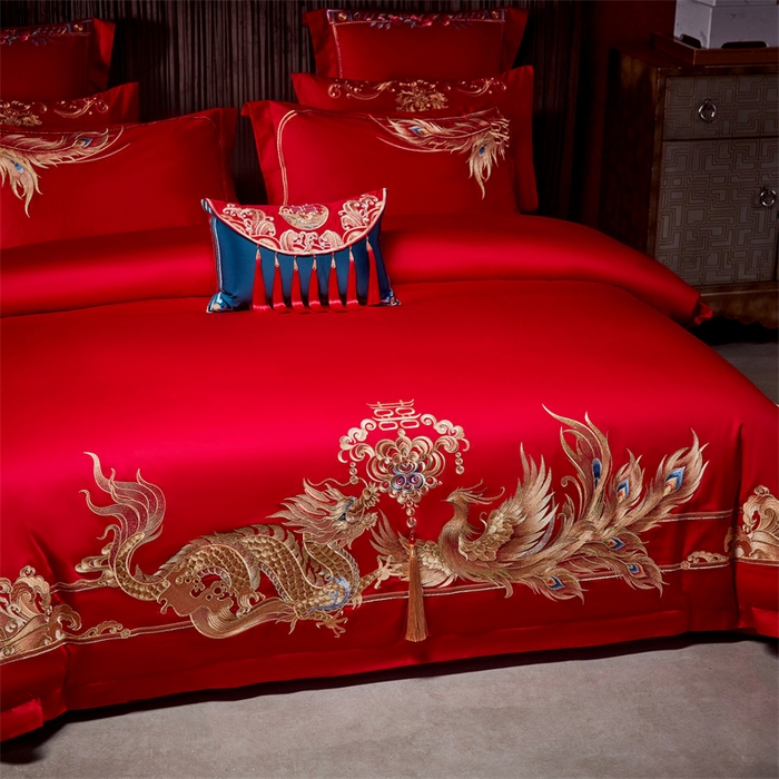 91家纺网 家纺一手货源 找家纺 宏羽纺家纺 2024新款13372纯棉婚庆套件系列 含情脉脉