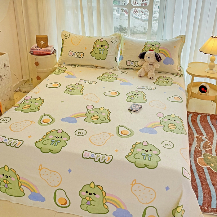 91家纺网 家纺一手货源 找家纺 名兮家居 2024新款时尚卡通风高克重牛奶绒床单-盖毯 彩虹奶龙