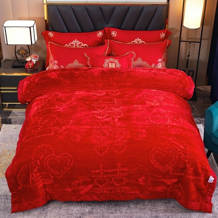 91家纺网 家纺一手货源 找家纺 静宝乳胶 2024新款婚庆绣花毯 CC-606 大红 (大双喜)10斤