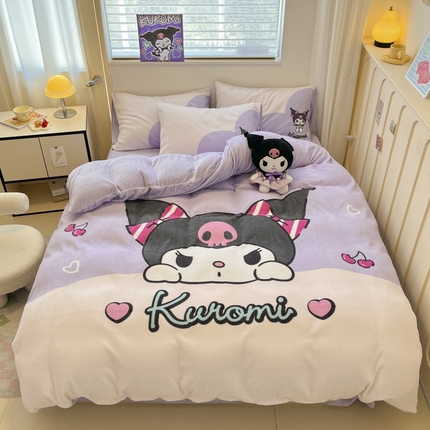 91家纺网 家纺一手货源 找家纺 （总）金爱家 2024新款三丽鸥大版加厚牛奶绒四件套-第二批