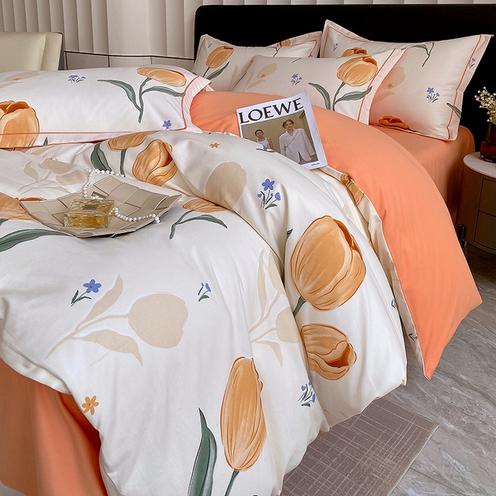 91家纺网 家纺一手货源 找家纺 2024新款全棉生态磨毛四件套 甜心花语