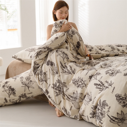 2025新款小清新双面牛奶绒四件套 本兮草