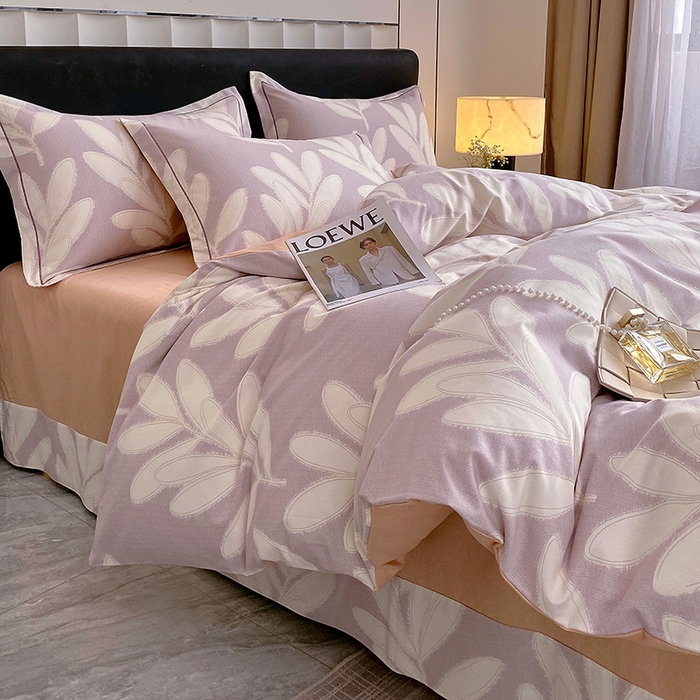 91家纺网 家纺一手货源 找家纺 2024新款全棉生态磨毛四件套 松叶