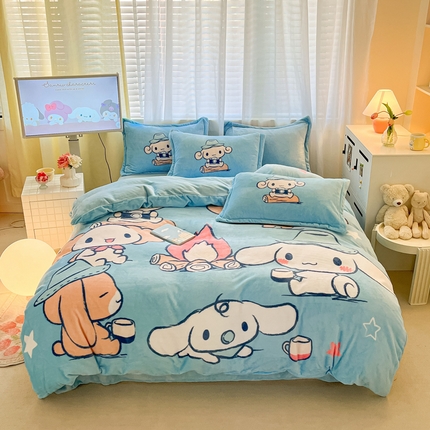 91家纺网 家纺一手货源 找家纺 （总）金爱家 2024新款三丽鸥大版加厚牛奶绒四件套-第二批