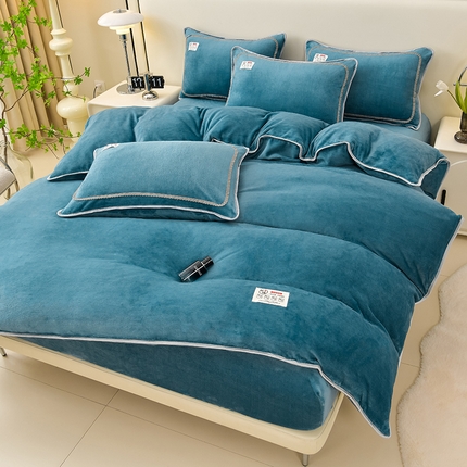 91家纺网 家纺一手货源 找家纺 （总）绒品荟家纺 2025新款加厚纯色牛奶绒床笠款四件套