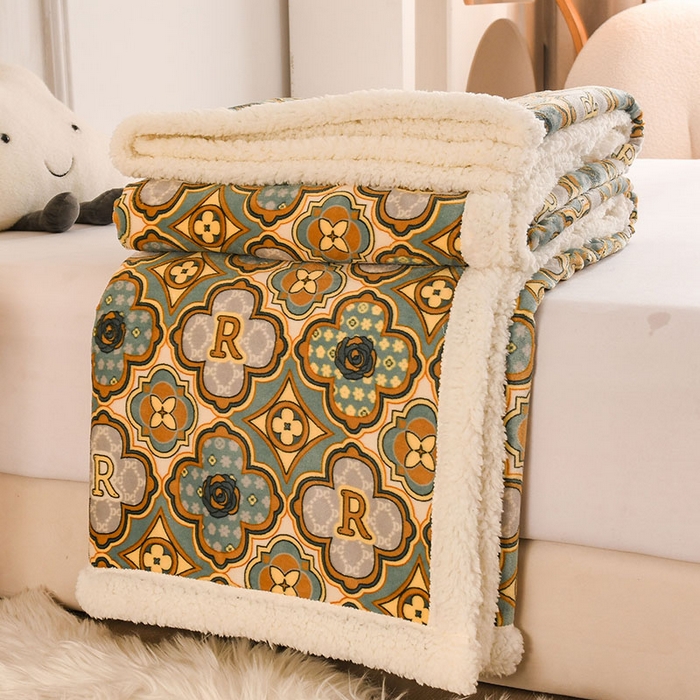 91家纺网 家纺一手货源 找家纺 2025新款毛毯AB版牛奶绒+羊羔绒毯子复合多功能午睡毯 波西米亚