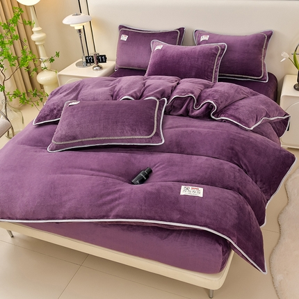 91家纺网 家纺一手货源 找家纺 （总）绒品荟家纺 2025新款加厚纯色牛奶绒床笠款四件套
