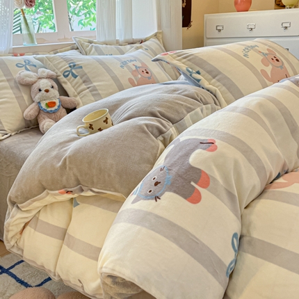 寐居家纺 2024新款A类小清新牛奶绒印花四件套 萌萌乐园