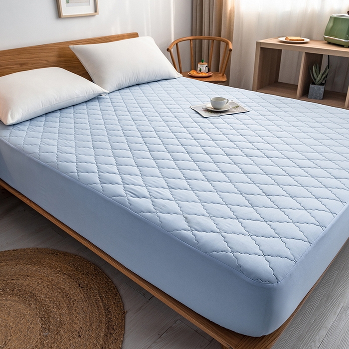 91家纺网 家纺一手货源 找家纺 2024新款加厚夹棉防水床笠素色-【四季款】 淡雅蓝