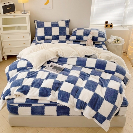 91家纺网 家纺一手货源 找家纺 （总）2024秋冬新款A类北极绒加厚夹棉床笠+北极绒宽包边被套四件套（2023爆款老图）