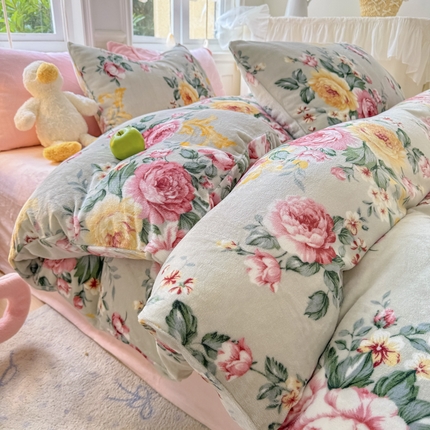 2025新款小清新双面牛奶绒四件套 花镜