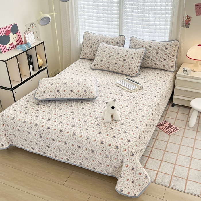 91家纺网 家纺一手货源 找家纺 茉夕家纺 2024新款奶芙纯棉印花牛奶绒水洗床盖 奶芙-春暖花开