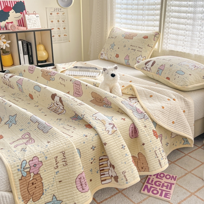 91家纺网 家纺一手货源 找家纺 茉夕家纺 2024新款奶芙纯棉印花牛奶绒水洗床盖 奶芙-宠物甜心