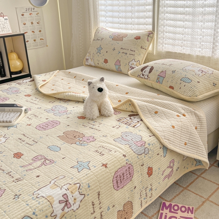 91家纺网 家纺一手货源 找家纺 茉夕家纺 2024新款奶芙纯棉印花牛奶绒水洗床盖 奶芙-宠物甜心