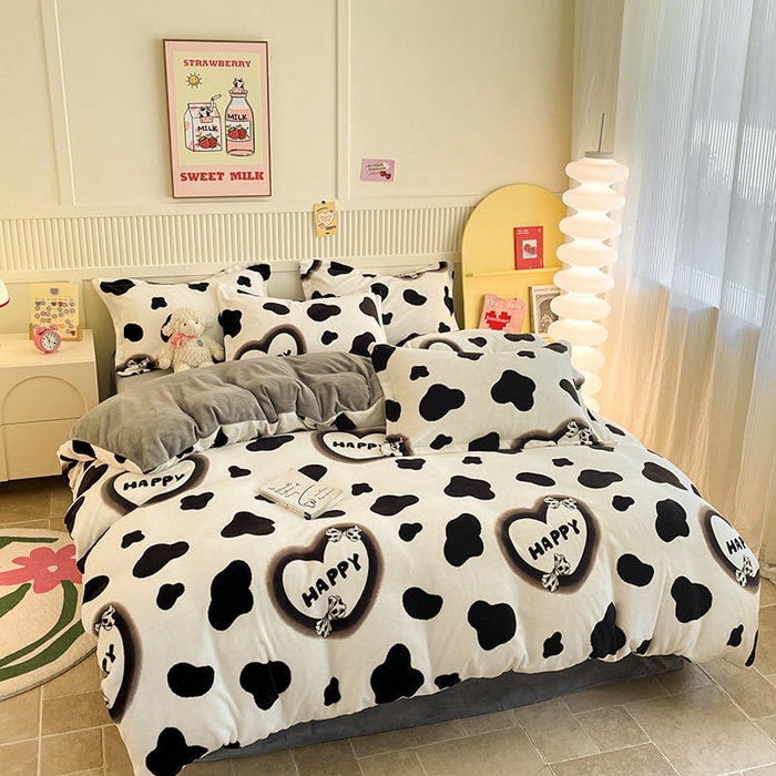 91家纺网 家纺一手货源 找家纺 狂想家 2025新款加厚牛奶绒卡通印花四件套系列风格二 万事顺遂