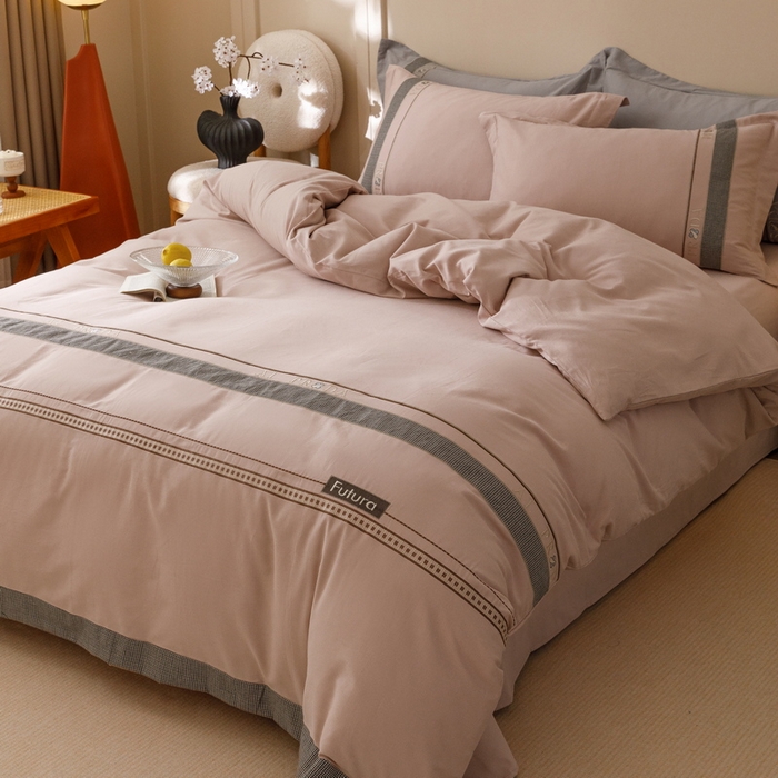 91家纺网 家纺一手货源 找家纺 2024新款A类云柔棉加密柔顺磨毛四件套千鸟格系列 千鸟格-浅豆沙