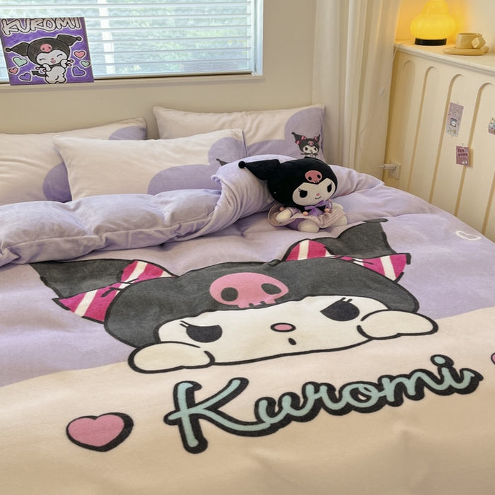 91家纺网 家纺一手货源 找家纺 金爱家 2024新款三丽鸥大版加厚牛奶绒四件套-第二批 绒R呆萌库洛米