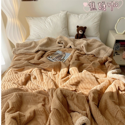 91家纺网 家纺一手货源 找家纺 顾里家纺 2024新款ins韩系提花兔毛绒毯 焦糖咖