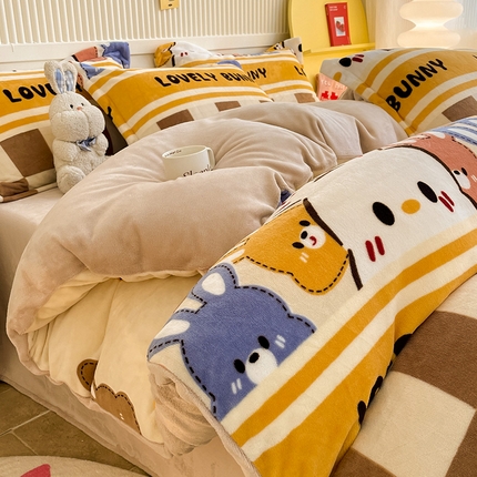 91家纺网 家纺一手货源 找家纺 （总）狂想家 2025新款加厚牛奶绒卡通印花四件套系列风格二