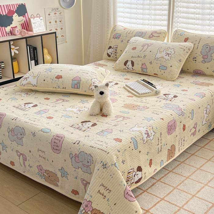 91家纺网 家纺一手货源 找家纺 茉夕家纺 2024新款奶芙纯棉印花牛奶绒水洗床盖 奶芙-宠物甜心