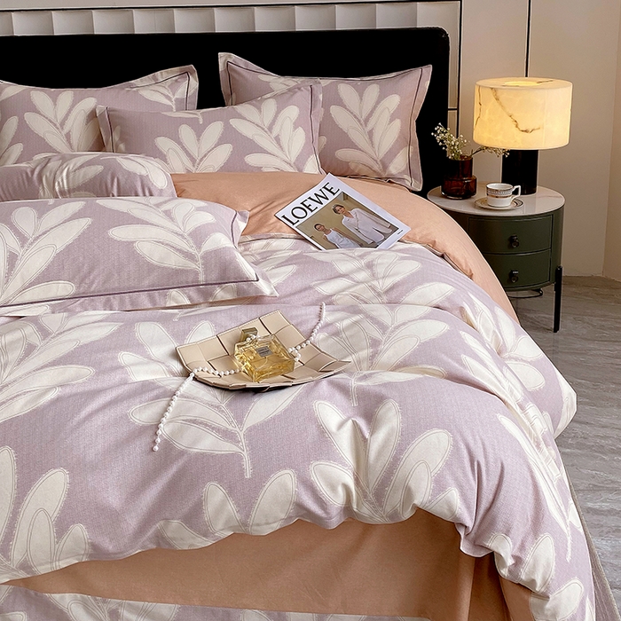 91家纺网 家纺一手货源 找家纺 2024新款全棉生态磨毛四件套 松叶