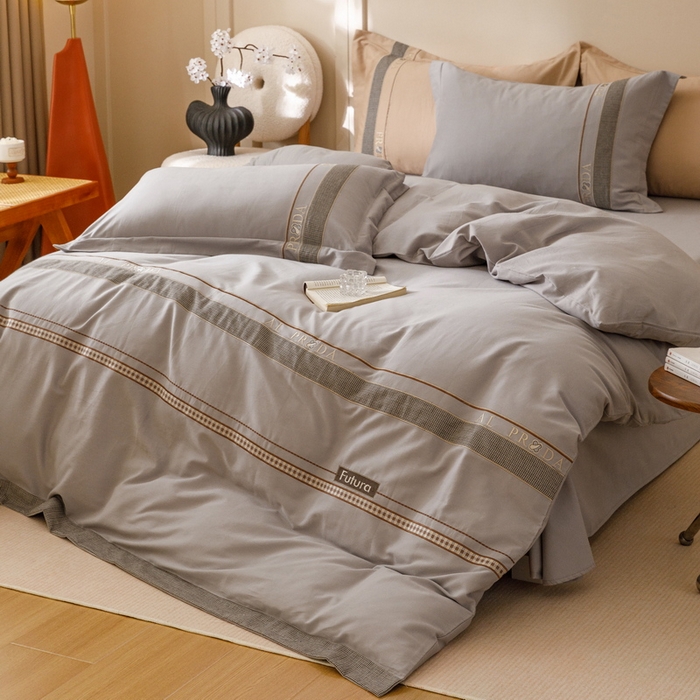 91家纺网 家纺一手货源 找家纺 2024新款A类云柔棉加密柔顺磨毛四件套千鸟格系列 千鸟格-卡其灰