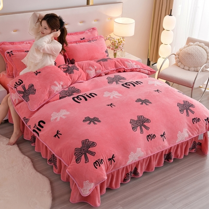 阿亮家居 2024新款8.5斤保暖牛奶绒金貂绒床裙款四件套 蝴蝶结