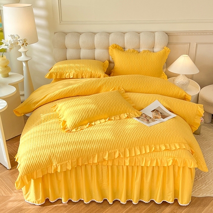 91家纺网 家纺一手货源 找家纺 （总）花香四季家纺 2025新款13376全棉夹棉床裙四件套13372纯棉纯色套件公主风-可可西里