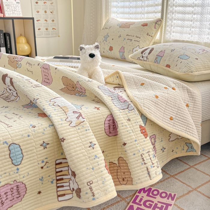 91家纺网 家纺一手货源 找家纺 茉夕家纺 2024新款奶芙纯棉印花牛奶绒水洗床盖 奶芙-宠物甜心