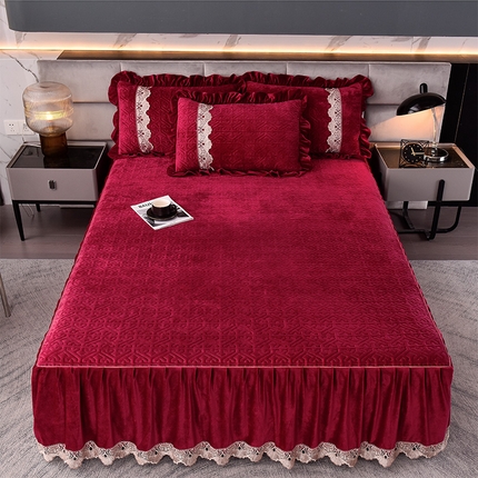 91家纺网 家纺一手货源 找家纺 （总）忘忧草 2024新款婴儿绒夹棉浪漫花边床裙-安娜系列