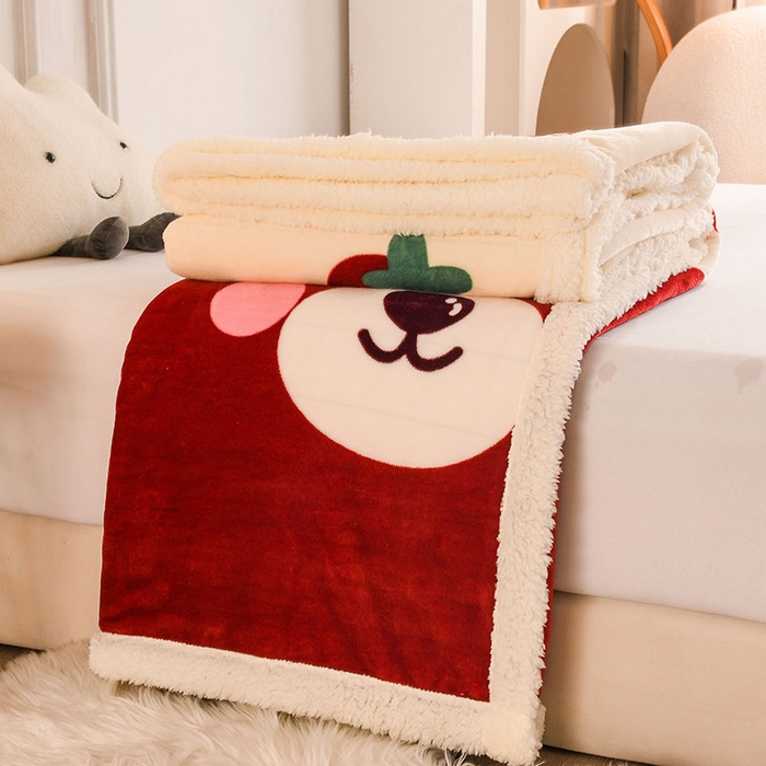 91家纺网 家纺一手货源 找家纺 2025新款毛毯AB版牛奶绒+羊羔绒毯子复合多功能午睡毯 甜蜜熊