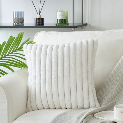91家纺网 家纺一手货源 找家纺 （总）品尚嘉 跨境亚马逊ins简约竖条纯色靠垫兔毛绒抽条抱枕套