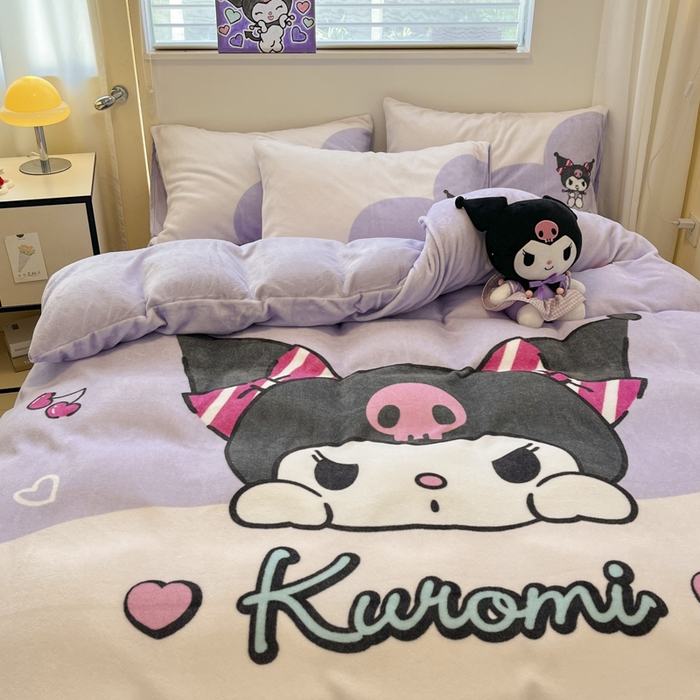 91家纺网 家纺一手货源 找家纺 金爱家 2024新款三丽鸥大版加厚牛奶绒四件套-第二批 绒R呆萌库洛米