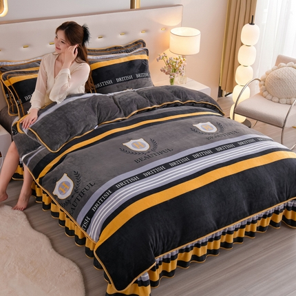 91家纺网 家纺一手货源 找家纺 阿亮家居 2024新款8.5斤保暖牛奶绒金貂绒床裙款四件套 休闲时光