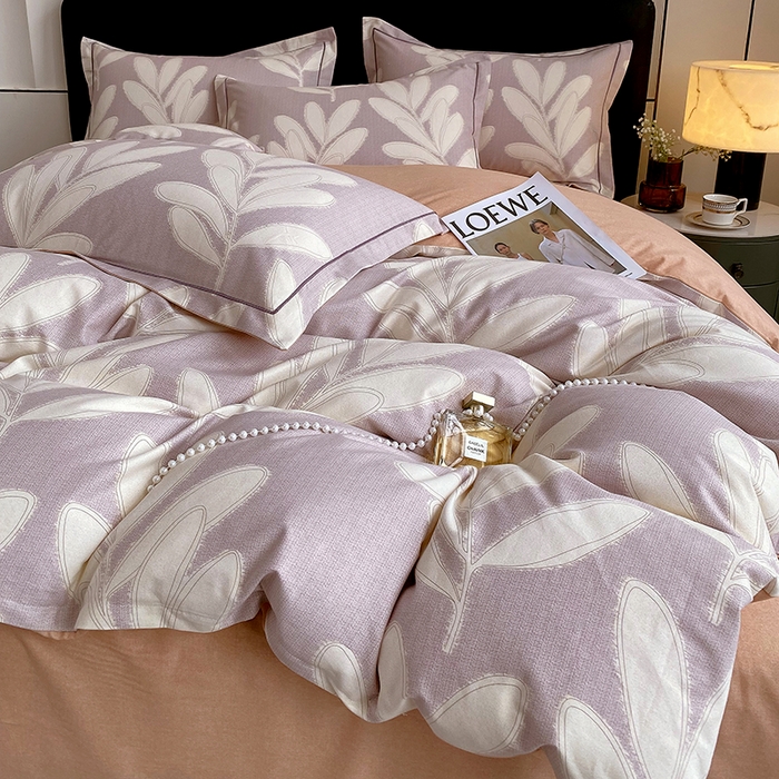 91家纺网 家纺一手货源 找家纺 2024新款全棉生态磨毛四件套 松叶