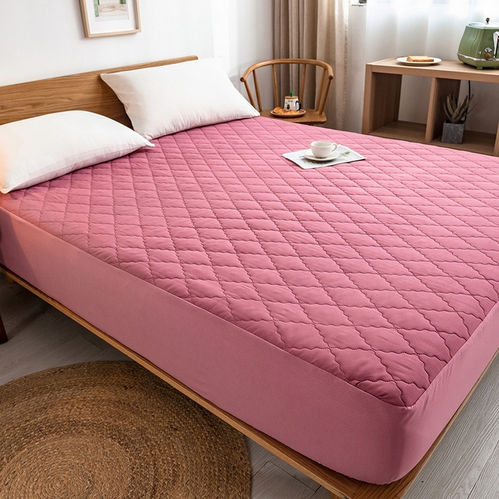 91家纺网 家纺一手货源 找家纺 2024新款加厚夹棉防水床笠素色-【四季款】 玫红色