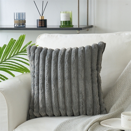 91家纺网 家纺一手货源 找家纺 （总）品尚嘉 跨境亚马逊ins简约竖条纯色靠垫兔毛绒抽条抱枕套