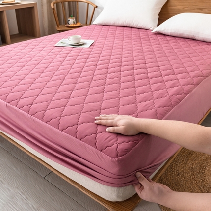 2024新款加厚夹棉防水床笠素色-【四季款】 玫红色