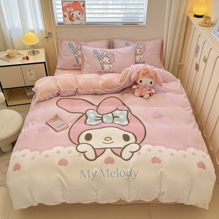 91家纺网 家纺一手货源 找家纺 （总）金爱家 2024新款三丽鸥大版加厚牛奶绒四件套-第二批