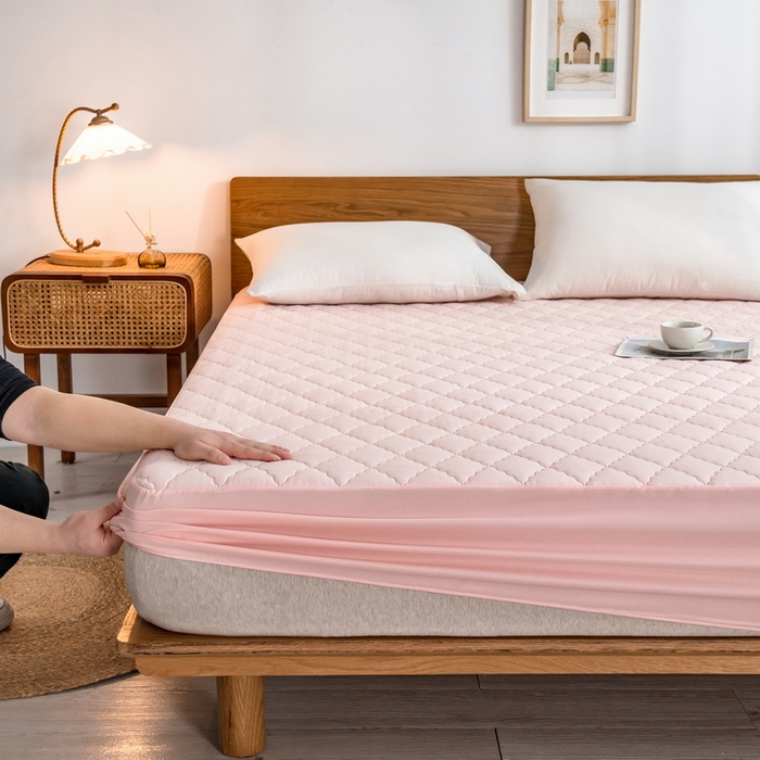 91家纺网 家纺一手货源 找家纺 2024新款加厚夹棉防水床笠素色-【四季款】 珊瑚粉